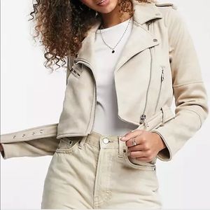 Pull & Bear faux suede biker jacket in M beige